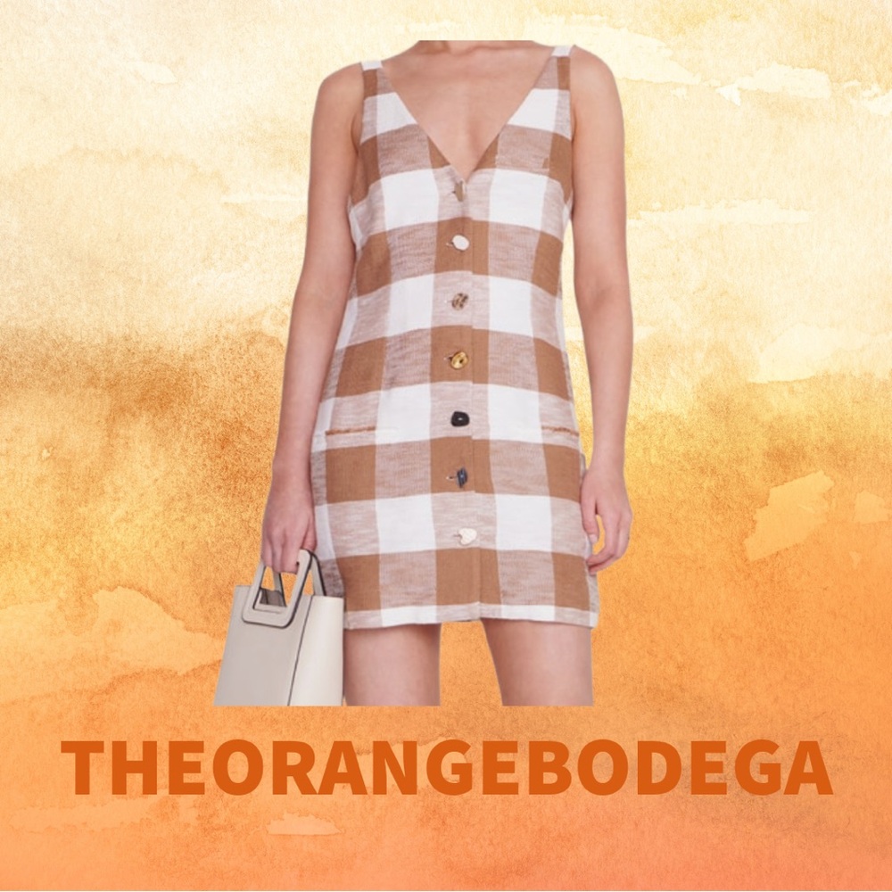 STAUD Samuel Check Sleeveless Button-Up Sheath Dress 
Size 0